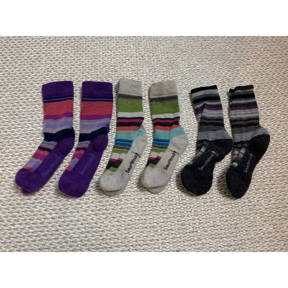 Smartwool Womens Merino Wool Striped Crew Socks Bundle 3 Pairs Multi Color S/M